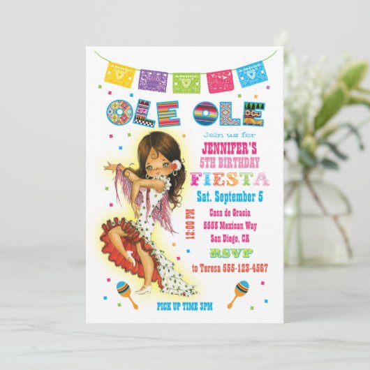 Little Señorita Mexican Fiesta Verjaardagsfeest Kaart (Staand voorkant)