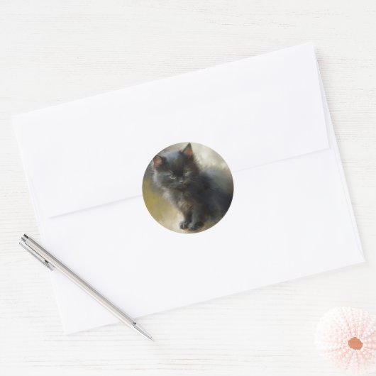 Little Shadow Black Kitten Ronde Sticker (Envelop)