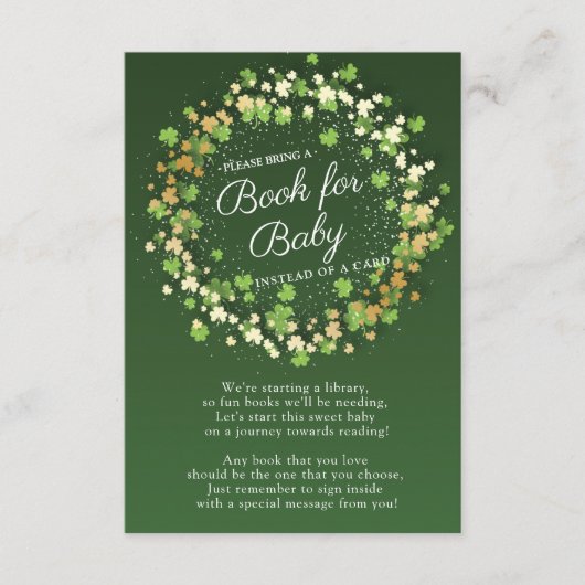 Little Shamrock Baby shower Book for Baby Card Informatiekaartje (Voorkant)