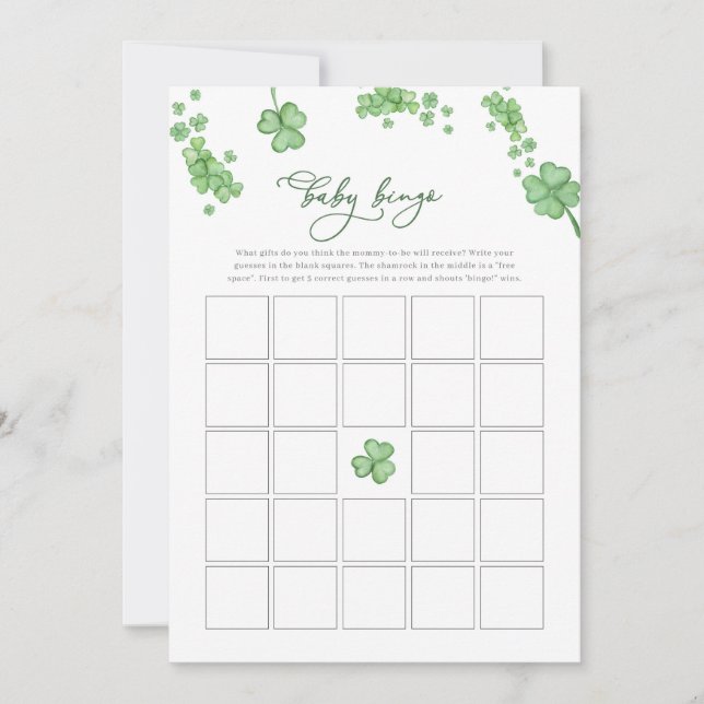 Little Shamrock Baby shower spel Baby Bingo spel (Voorkant)