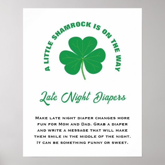 Little Shamrock Fun Baby shower Late Night Luiers Poster (Voorkant)