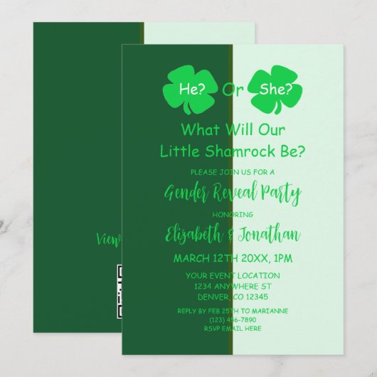 Little Shamrock Gender onthulling Kaart (Voorkant / Achterkant)