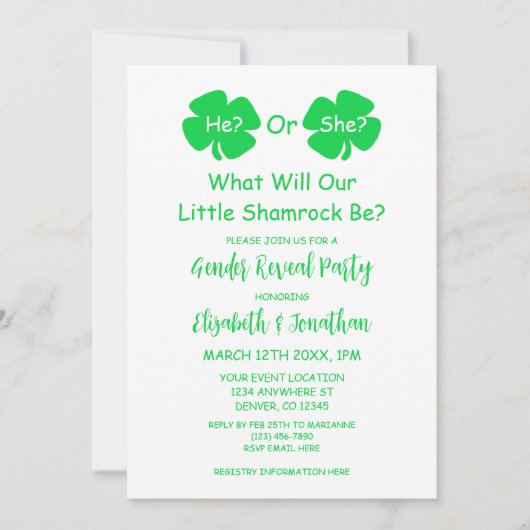 Little Shamrock Gender onthulling Kaart (Voorkant)