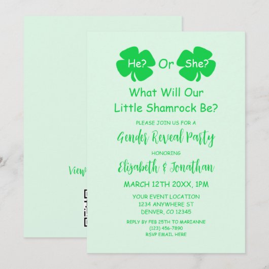 Little Shamrock Gender onthulling Kaart (Voorkant / Achterkant)