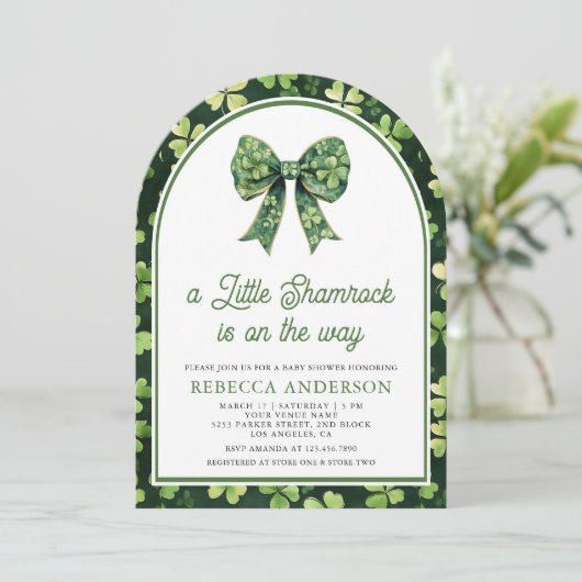 Little Shamrock Green Bow Arch Baby shower Kaart (Staand voorkant)