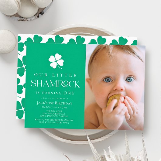 Little Shamrock Green Boy Photo 1st Birthday Kaart