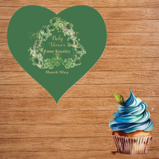 Little Shamrock Lucky Green Gold Heart Baby shower Hart Sticker