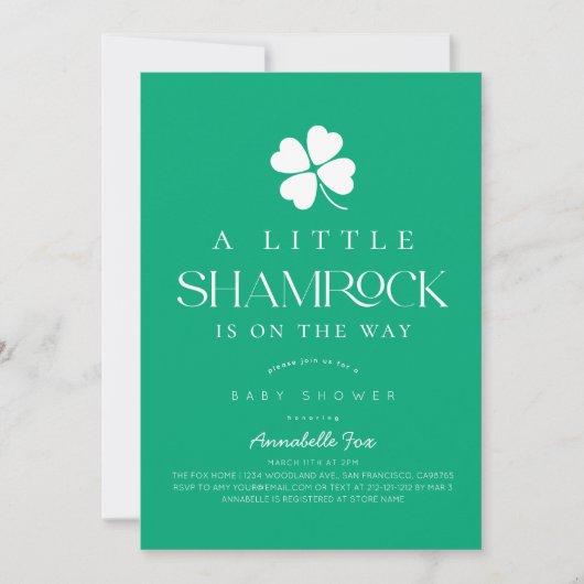 Little Shamrock Modern Green Baby Shower Kaart (Voorkant)