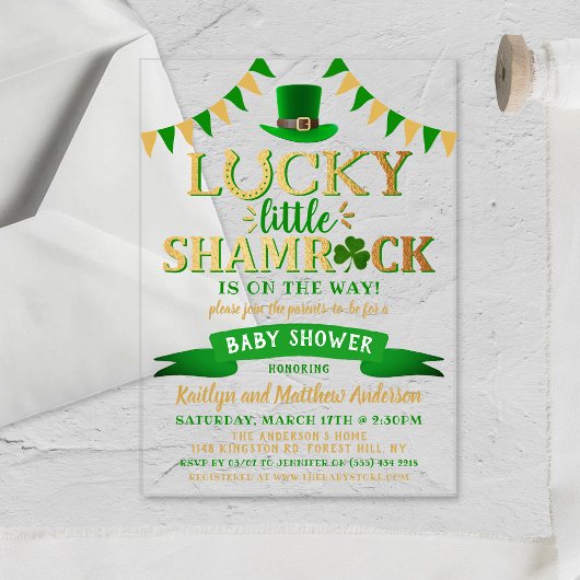 Little Shamrock St. Patrick's Day Baby shower Acryl Uitnodigingen