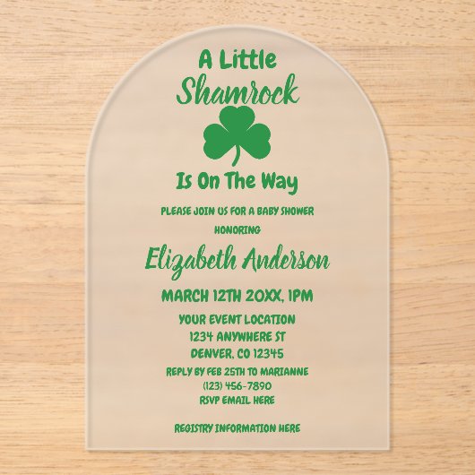 Little Shamrock St Patrick's Day Baby shower Acryl Uitnodigingen (Voorkant)