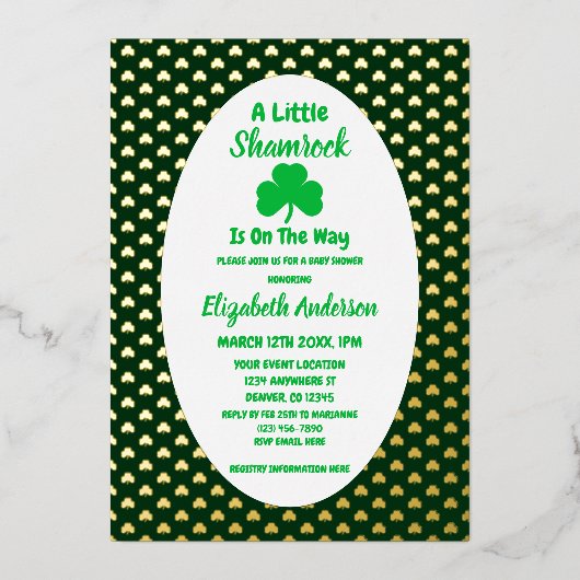 Little Shamrock St Patrick's Day Baby shower Folie Uitnodiging (Voorkant)