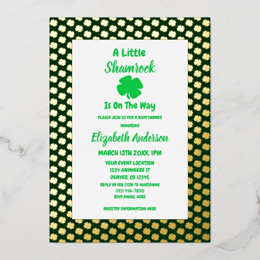 Little Shamrock St Patrick's Day Baby shower Folie Uitnodiging (Voorkant)