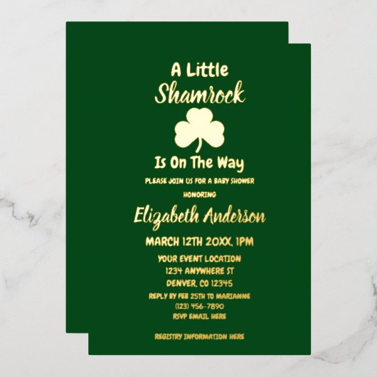Little Shamrock St Patrick's Day Baby shower Folie Uitnodiging (Voorkant / Achterkant)