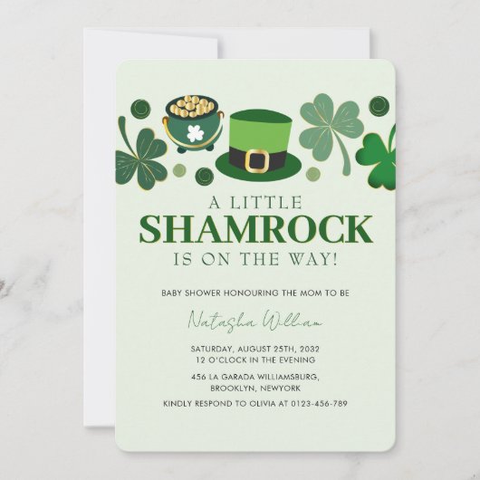 Little Shamrock St Patrick's Day Baby shower Invi Kaart (Voorkant)