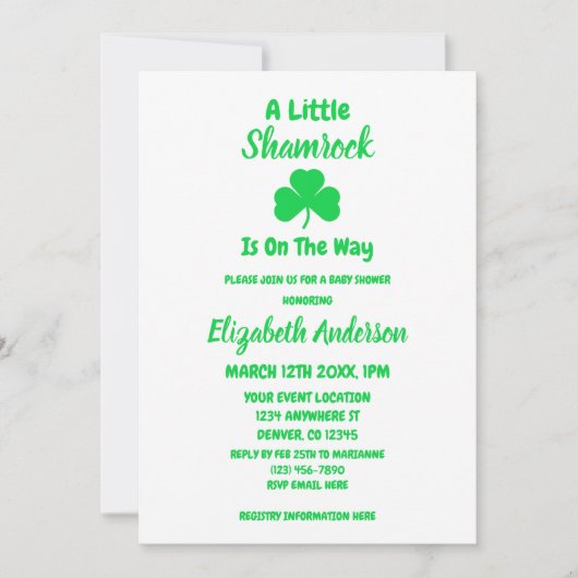 Little Shamrock St Patrick's Day Baby shower Kaart (Voorkant)
