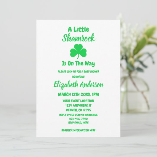 Little Shamrock St Patrick's Day Baby shower Kaart (Staand voorkant)