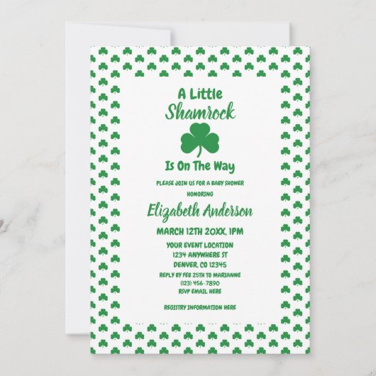 Little Shamrock St Patrick's Day Baby shower Kaart (Voorkant)