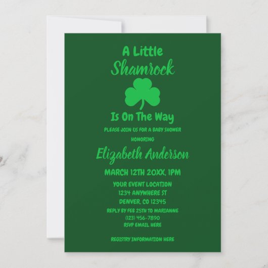 Little Shamrock St Patrick's Day Baby shower Kaart (Voorkant)