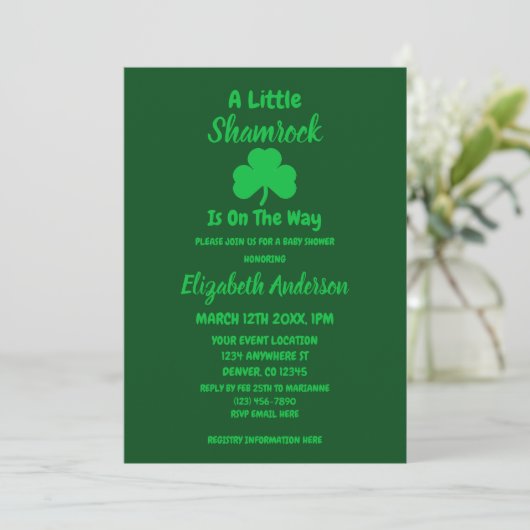 Little Shamrock St Patrick's Day Baby shower Kaart (Staand voorkant)