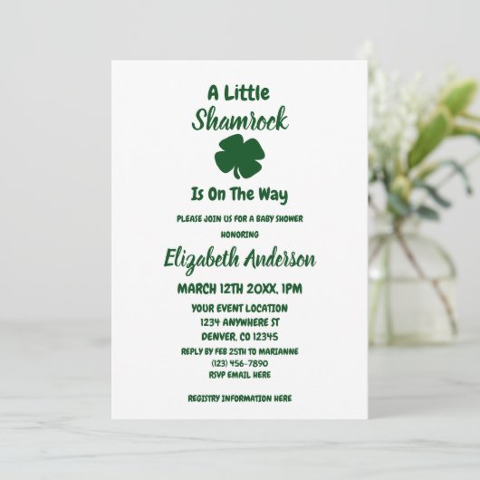 Little Shamrock St Patrick's Day Baby shower Kaart (Staand voorkant)