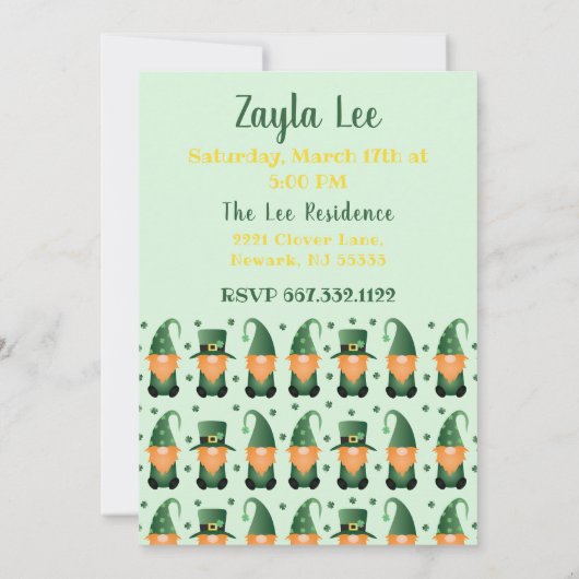 Little Shamrock Turning One Gnomen Kaart (Achterkant)