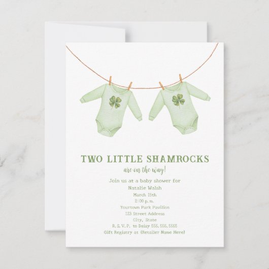 Little Shamrocks Twin St Patrick's Boy Baby Shower Kaart (Voorkant)