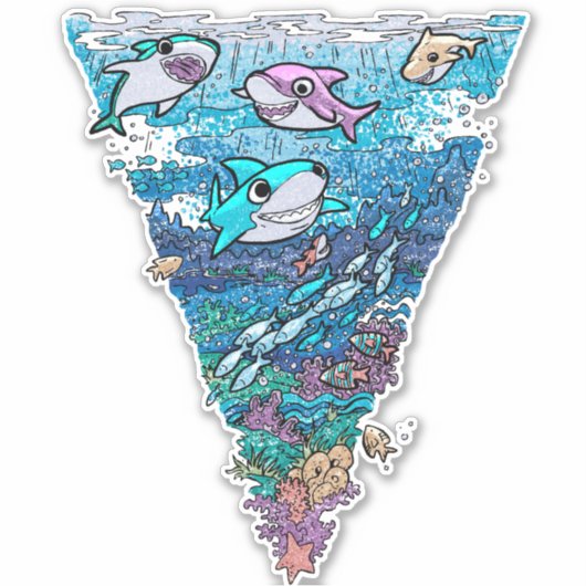 Little Shark Doodle Square Sticker (Voorkant)