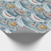 Little Shark Grey 1e 2e 3e verjaardagsfeestje Cadeaupapier (Hoek)