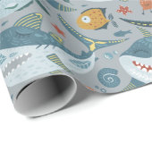Little Shark Grey 1e 2e 3e verjaardagsfeestje Cadeaupapier (Rol Hoek)