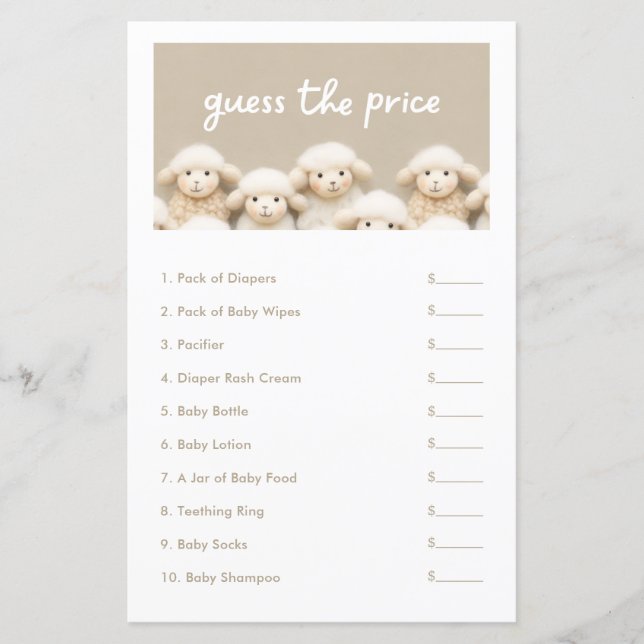 Little Sheep Guess het prijs Baby shower spel (Voorkant)