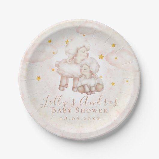 Little Sheep Lamb Dreamy stars Baby shower Papieren Bordje (Voorkant)