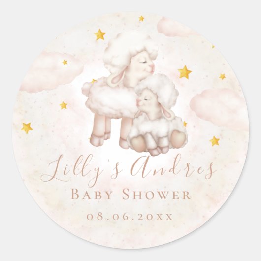 Little Sheep Lamb Dreamy stars Baby shower Ronde Sticker (Voorkant)