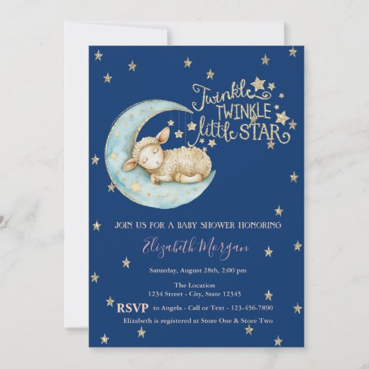 Little Sheep, Moon, Glitter Twinkle Star Baby show Kaart (Voorkant)