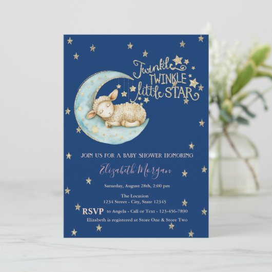 Little Sheep, Moon, Glitter Twinkle Star Baby show Kaart (Staand voorkant)