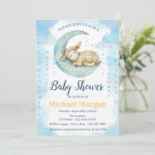 Little Sheep Moon Hearts Blauw Baby shower Kaart (Staand voorkant)