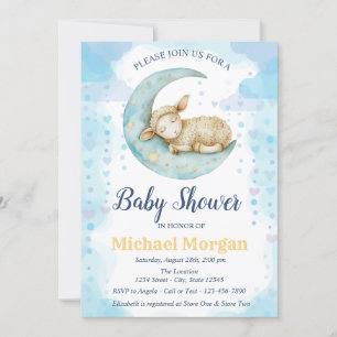 Little Sheep Moon Hearts Blauw Baby shower Kaart