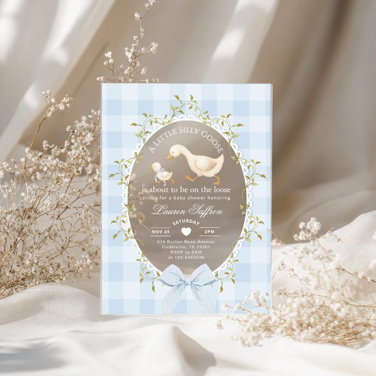 Little Silly Goose Baby Shower Blue Gingham Acryl Uitnodigingen