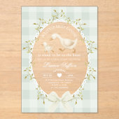 Little Silly Goose Baby Shower Sage Gingham Acryl Uitnodigingen (Voorkant)