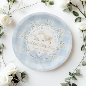 Little Silly Goose Blue Gingham Baby Shower Papieren Bordje