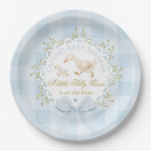 Little Silly Goose Blue Gingham Baby Shower Papieren Bordje (Voorkant)