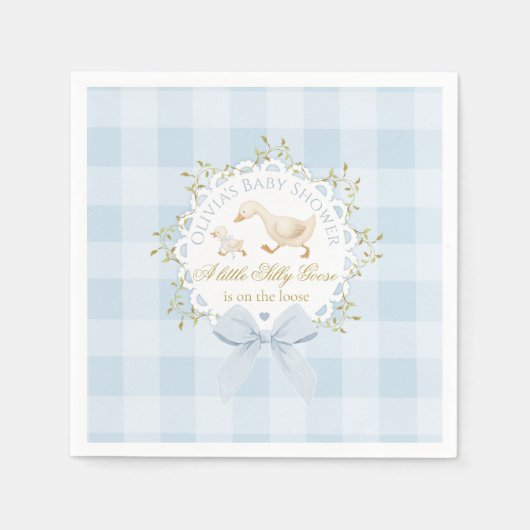 Little Silly Goose Blue Gingham Baby Shower Servet (Voorkant)