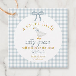 Little Silly Goose Blue Gingham Baby Shower Tags Bedankjes Labels