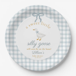 Little Silly Goose Bow Baby Shower Blue Gingham  Papieren Bordje