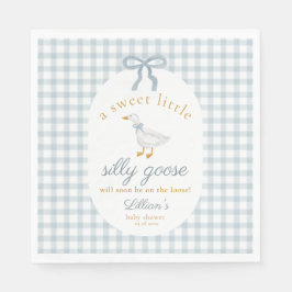 Little Silly Goose Bow Baby Shower Blue Gingham  Servet