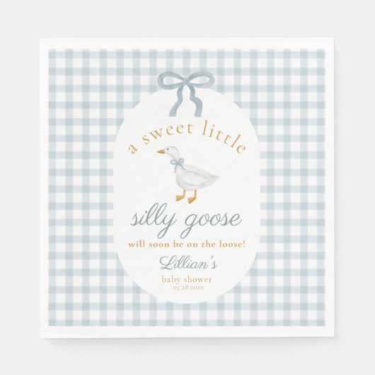 Little Silly Goose Bow Baby Shower Blue Gingham Servet (Voorkant)