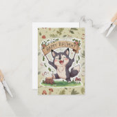 Little Simple Wolf Digitale Verjaardag Kaart (Voorkant / Achterkant in situ)