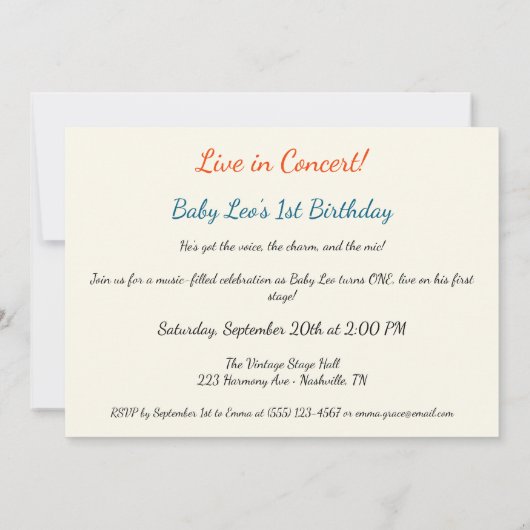 Little Singer 1e verjaardag Kaart (Achterkant)