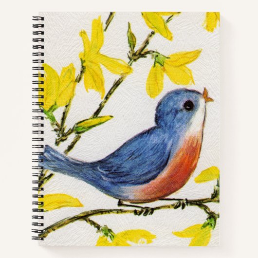 Little Singing Red en Blue Bird in Tree bloemen Notitieboek (Voorkant)