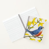 Little Singing Red en Blue Bird in Tree bloemen Notitieboek (Binnen)