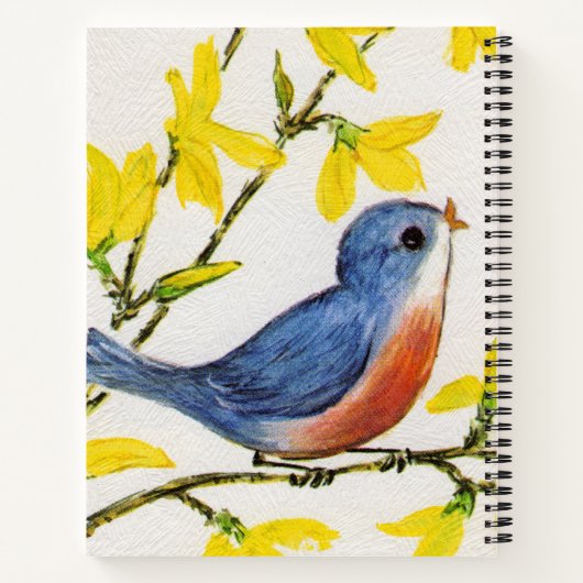 Little Singing Red en Blue Bird in Tree bloemen Notitieboek (Achterkant)